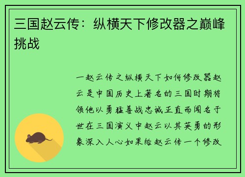 三国赵云传：纵横天下修改器之巅峰挑战
