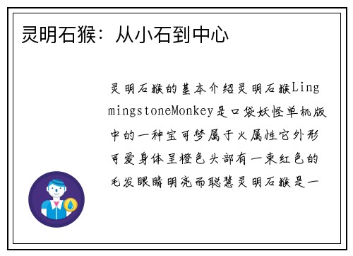 灵明石猴：从小石到中心